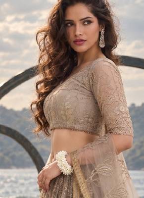 GREY NET THREAD WITH ZARI AND SEQUINCE WORK FESTIVE LEHENGA CHOLI SET FOR WOMEN'S 3