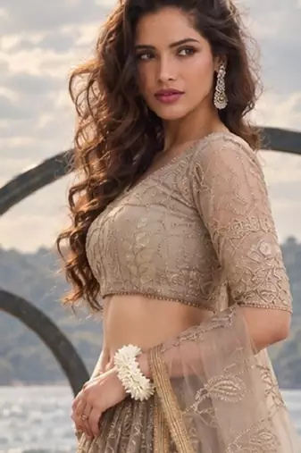 GREY NET THREAD WITH ZARI AND SEQUINCE WORK FESTIVE LEHENGA CHOLI SET FOR WOMEN'S