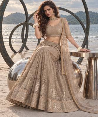 GREY NET THREAD WITH ZARI AND SEQUINCE WORK FESTIVE LEHENGA CHOLI SET FOR WOMEN'S 4