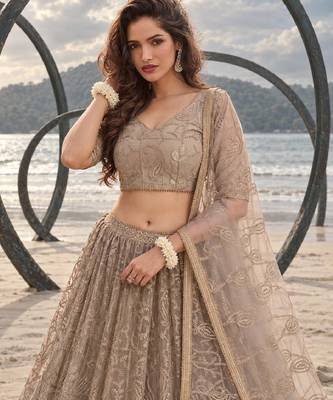 GREY NET THREAD WITH ZARI AND SEQUINCE WORK FESTIVE LEHENGA CHOLI SET FOR WOMEN'S 5