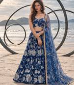 BLUE NET THREAD WITH ZARI AND SEQUINCE WORK FESTIVE LEHENGA CHOLI SET FOR WOMEN'S