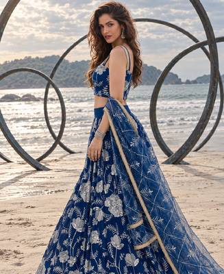 BLUE NET THREAD WITH ZARI AND SEQUINCE WORK FESTIVE LEHENGA CHOLI SET FOR WOMEN'S 3