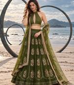 MEHENDI NET THREAD WITH ZARI AND SEQUINCE WORK FESTIVE LEHENGA CHOLI SET FOR WOMEN'S