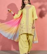 women floral embroidered thread work kurta with farshi salwar and dupatta
