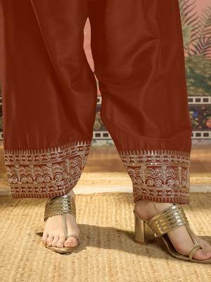 women cotton embroidered straight kurta and farshi salwar with dupatta set 2