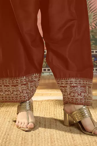women cotton embroidered straight kurta and farshi salwar with dupatta set