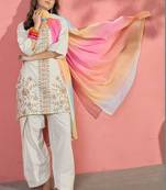 women floral embroidered thread work kurta with farshi salwar and dupatta