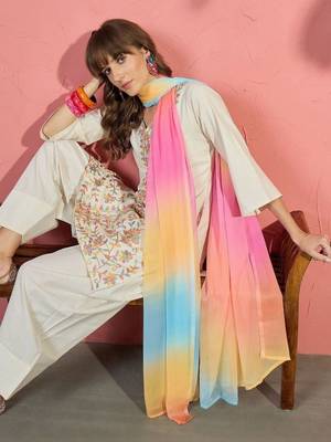 women floral embroidered thread work kurta with farshi salwar and dupatta 2
