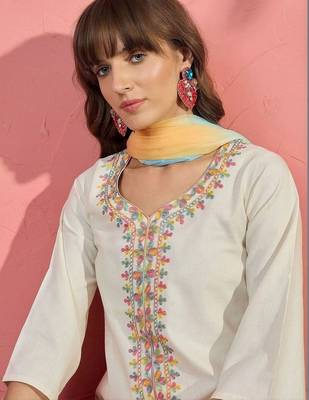 women floral embroidered thread work kurta with farshi salwar and dupatta 6