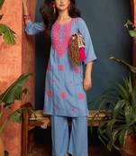 women ethnic motifs embroidered regular thread work kurta with trousers