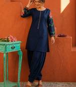 women floral embroidered regular thread work kurta with patiala