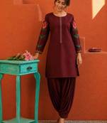 women floral embroidered regular thread work kurta with patiala