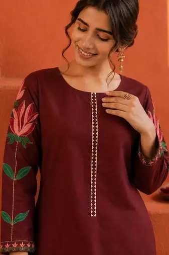 women floral embroidered regular thread work kurta with patiala