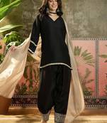 women cotton embroidered straight kurta and farshi salwar with dupatta set