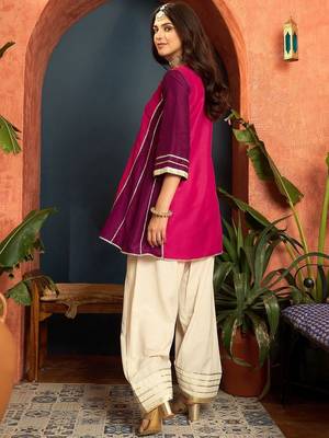 women silk blend  gota patti work high-low kurti with farshi salwar 6