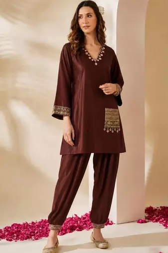 women ethnic motifs embroidered regular thread work kurta with patiala