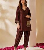 women ethnic motifs embroidered regular thread work kurta with patiala