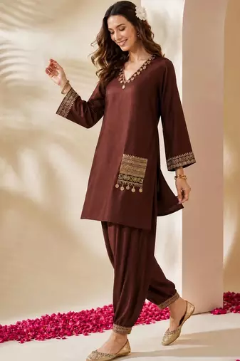 women ethnic motifs embroidered regular thread work kurta with patiala