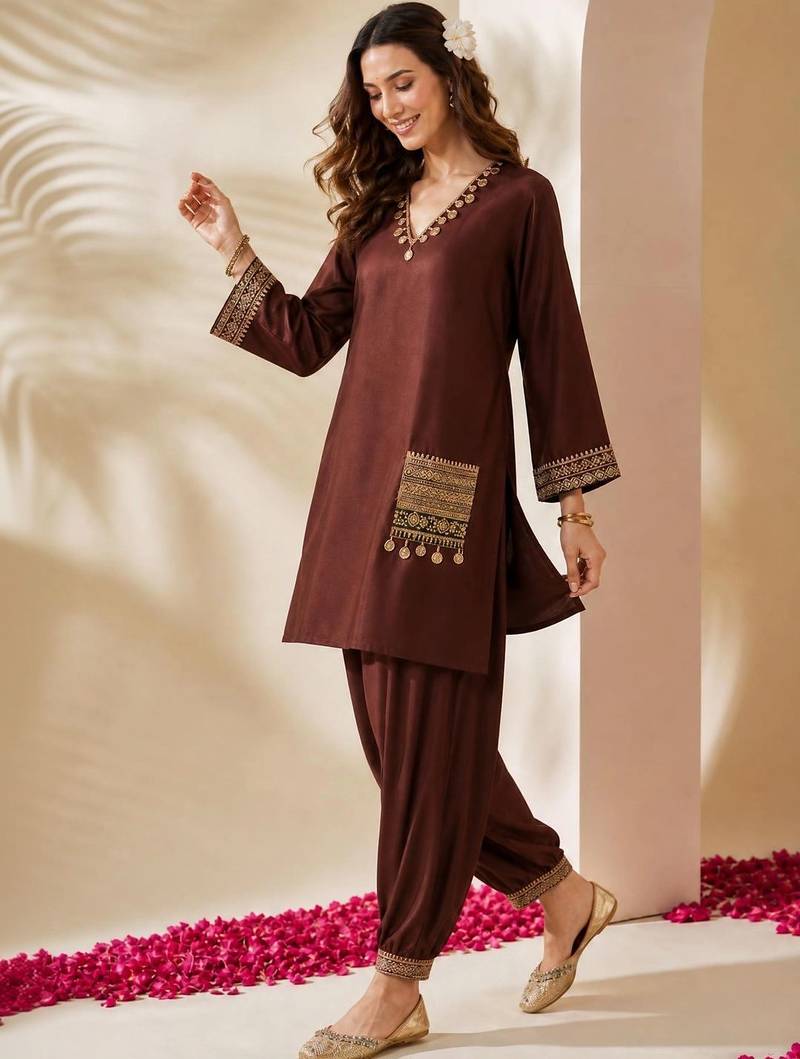 women ethnic motifs embroidered regular thread work kurta with patiala