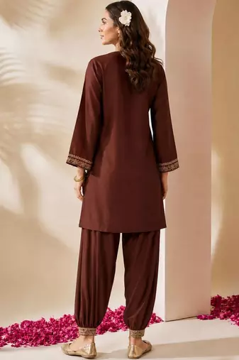 women ethnic motifs embroidered regular thread work kurta with patiala
