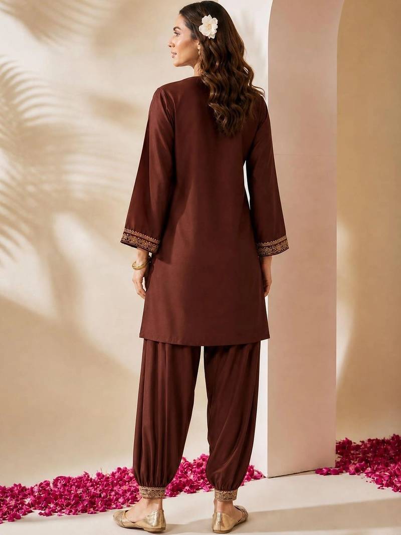 women ethnic motifs embroidered regular thread work kurta with patiala