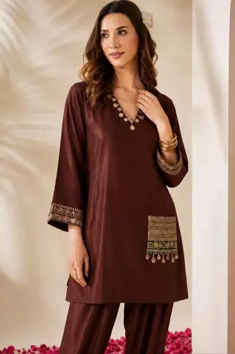 women ethnic motifs embroidered regular thread work kurta with patiala