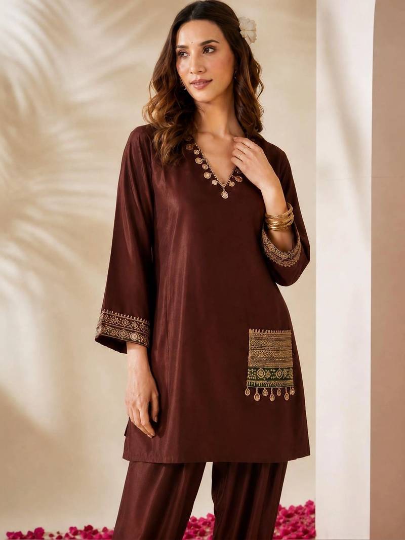 women ethnic motifs embroidered regular thread work kurta with patiala