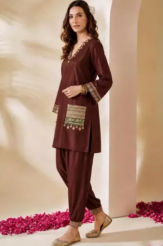 women ethnic motifs embroidered regular thread work kurta with patiala