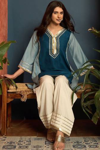 women ethnic motifs embroidered regular gotta patti kurta with salwar