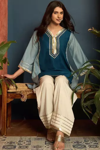 women ethnic motifs embroidered regular gotta patti kurta with salwar
