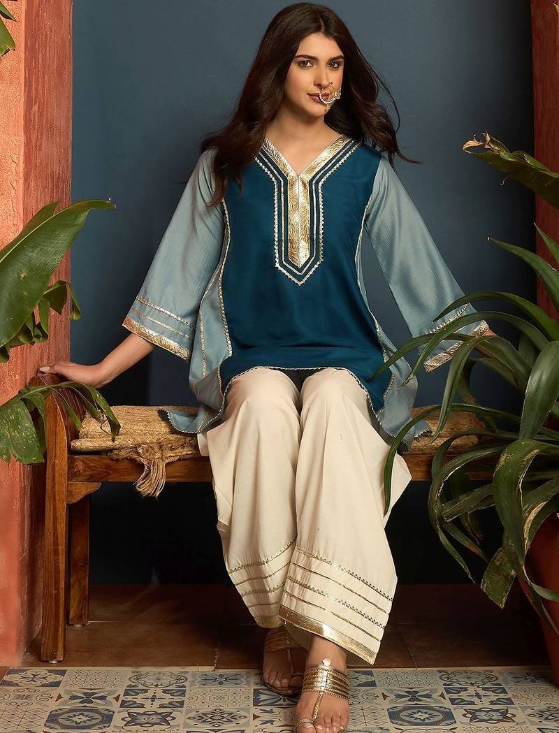women ethnic motifs embroidered regular gotta patti kurta with salwar