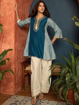 women ethnic motifs embroidered regular gotta patti kurta with salwar 2