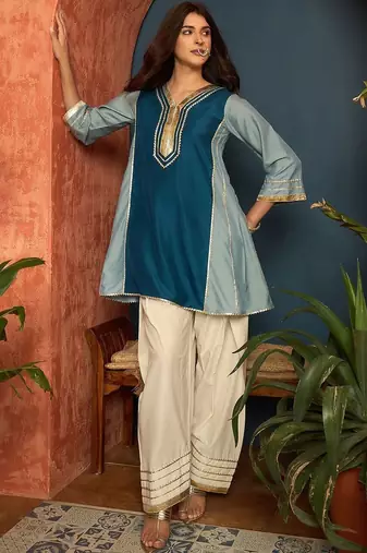 women ethnic motifs embroidered regular gotta patti kurta with salwar