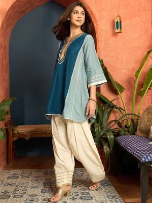 women ethnic motifs embroidered regular gotta patti kurta with salwar 3