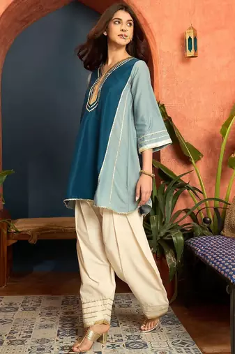 women ethnic motifs embroidered regular gotta patti kurta with salwar