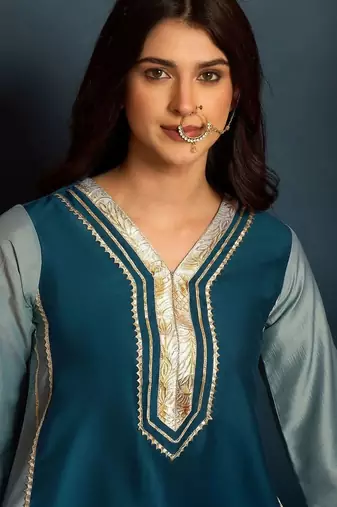 women ethnic motifs embroidered regular gotta patti kurta with salwar