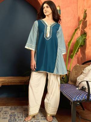 women ethnic motifs embroidered regular gotta patti kurta with salwar 6