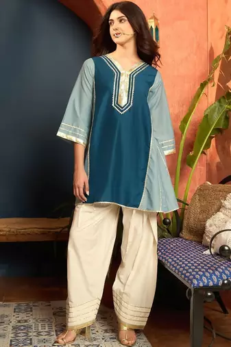 women ethnic motifs embroidered regular gotta patti kurta with salwar