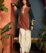 women silk blend  gota patti work high-low kurti with farshi salwar