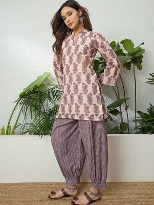 women's linen floral print summer wear short kurti with farshi salwar set 4