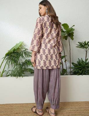 women's linen floral print summer wear short kurti with farshi salwar set 5