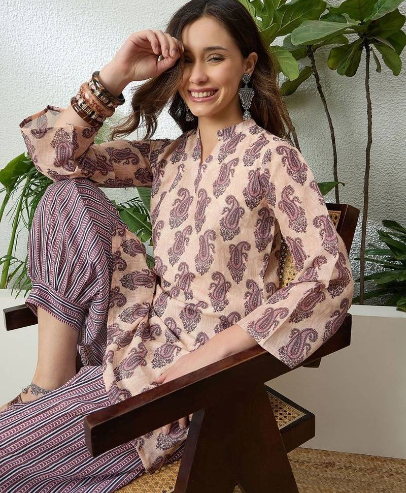 women's linen floral print summer wear short kurti with farshi salwar set