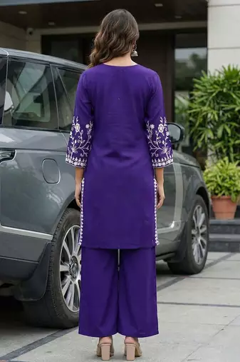 women ethnic motifs embroidered regular thread work kurta with palazzos