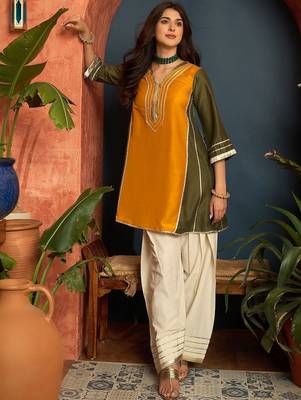 women ethnic motifs embroidered regular gotta patti kurta with salwar 1