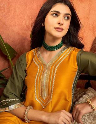 women ethnic motifs embroidered regular gotta patti kurta with salwar 2