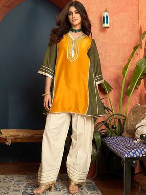 women ethnic motifs embroidered regular gotta patti kurta with salwar 3