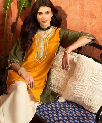 women ethnic motifs embroidered regular gotta patti kurta with salwar 5