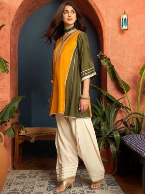 women ethnic motifs embroidered regular gotta patti kurta with salwar 6