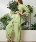 women's linen floral print summer wear short kurti with farshi salwar set