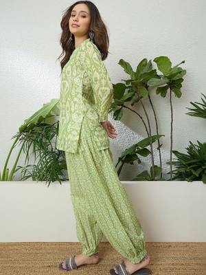 women's linen floral print summer wear short kurti with farshi salwar set 3
